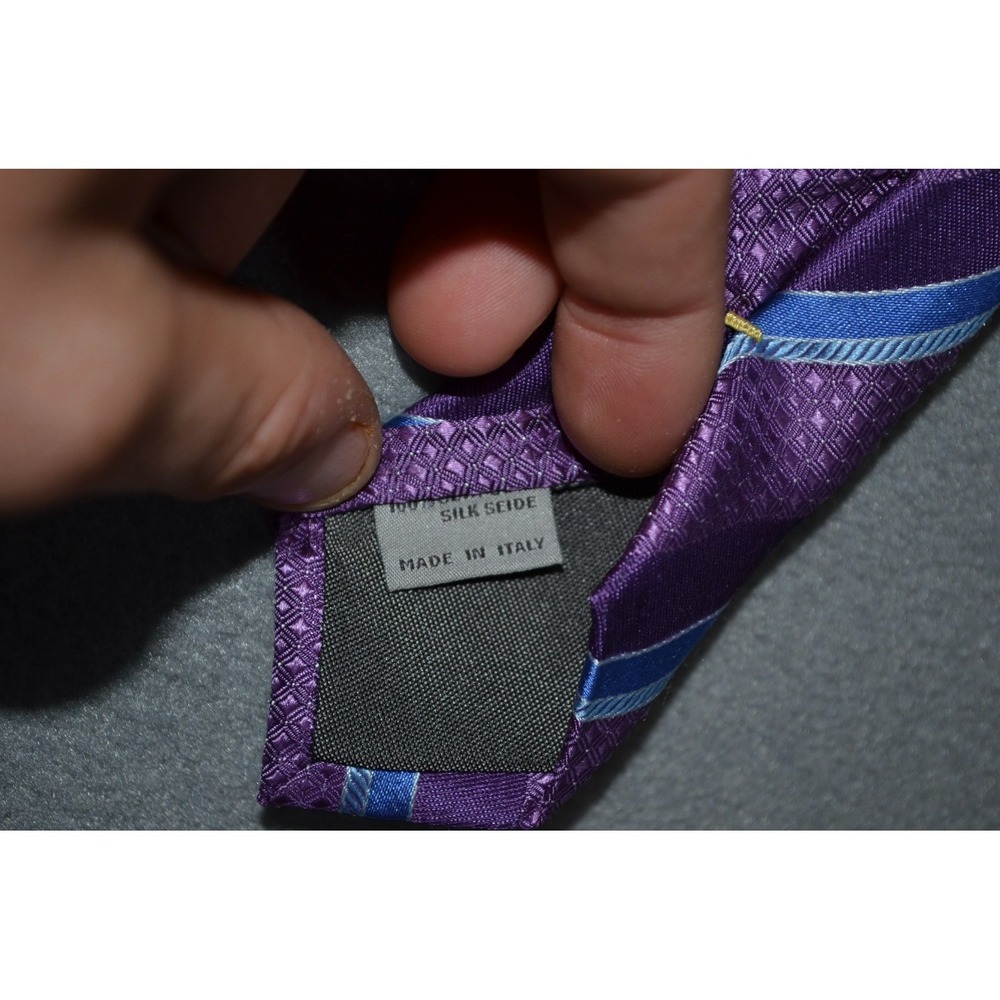 CANALI Purple / Blue Diagnol Striped Thick Woven Silk Tie Made in Italy - Picture 6 of 6